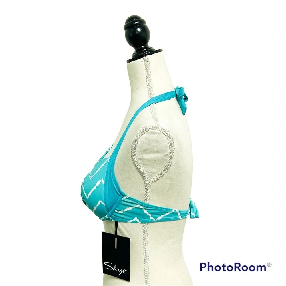Skye Turquoise Green White Chevron Push Up Halter Underwire Bikini Top NWT Small